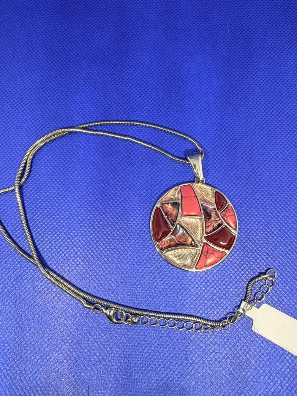Red Mosaic Inlay Pendant Necklace